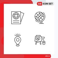 Set of 4 Modern UI Icons Symbols Signs for document holiday earth location mouse Editable Vector Design Elements