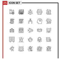 Universal Icon Symbols Group of 25 Modern Lines of dinner breakfast mobile tourist journey Editable Vector Design Elements