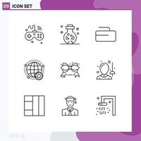 Modern Set of 9 Outlines Pictograph of black friday globe skull world connected Editable Vector Design Elements