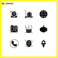 Pack of 9 Modern Solid Glyphs Signs and Symbols for Web Print Media such as import down globe direction case Editable Vector Design Elements