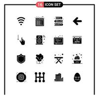 Modern Set of 16 Solid Glyphs Pictograph of gesture down arts point back arrows Editable Vector Design Elements