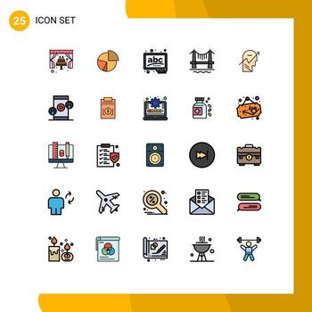 Filled line Flat Color Pack of 25 Universal Symbols of city bridge graph learn board Editable Vector Design Elements