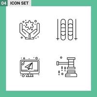 4 User Interface Line Pack of modern Signs and Symbols of hand mail ice computer chaffer Editable Vector Design Elements