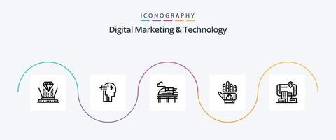 paquete de iconos de línea 5 de marketing digital y tecnología que incluye tecnología. realidad. tren. tecnología. golf vector