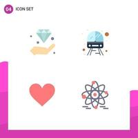 User Interface Pack of 4 Basic Flat Icons of diamond heart insurance service like Editable Vector Design Elements