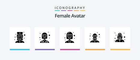 Female Avatar Glyph 5 Icon Pack Including woman. avatar. avatar. business. female. Creative Icons Design vector