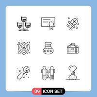 Set of 9 Modern UI Icons Symbols Signs for pot protect launch people project Editable Vector Design Elements