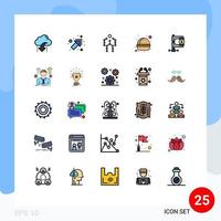 Stock Vector Icon Pack of 25 Line Signs and Symbols for business hamburger action fast food motion Editable Vector Design Elements