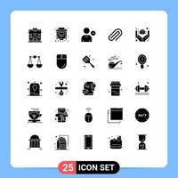 25 User Interface Solid Glyph Pack of modern Signs and Symbols of product great user best pin Editable Vector Design Elements
