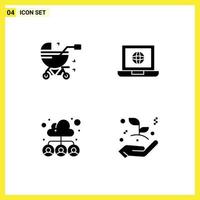 User Interface Pack of 4 Basic Solid Glyphs of baby carriage group pram globe team Editable Vector Design Elements