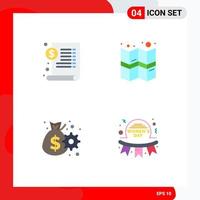 Flat Icon Pack of 4 Universal Symbols of document management dollar map day Editable Vector Design Elements