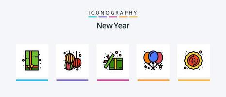 la línea de año nuevo llenó el paquete de 5 íconos, incluido el nuevo. chino. regalo. rociar. botella. diseño de iconos creativos vector