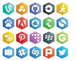 Paquete de 20 íconos de redes sociales, incluido el enjambre de buscador de blackberry adobe coderwall vector