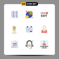 Set of 9 Commercial Flat Colors pack for father calender leave thinking conclusion Editable Vector Design Elements