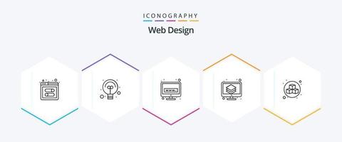 Web Design 25 Line icon pack including cubed design. 3d. technology. tools. graphic vector