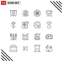 16 User Interface Outline Pack of modern Signs and Symbols of cross celebration line grill cafe Editable Vector Design Elements