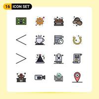 16 Universal Flat Color Filled Line Signs Symbols of left summer shopping straw hat fashion Editable Creative Vector Design Elements