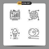 paquete de interfaz de usuario de 4 colores planos básicos de línea rellena de elementos de diseño vectorial editables de hielo de red de crecimiento de cono empresarial vector