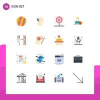 Set of 16 Commercial Flat Colors pack for goal focus mind man food Editable Pack of Creative Vector Design Elements