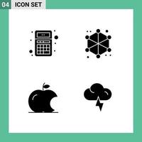 conjunto moderno de 4 pictogramas de glifos sólidos de añadir elementos de diseño de vector editables de intelecto de datos de calculadora de apple