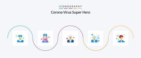 corona virus super hero flat 5 paquete de iconos que incluye atención médica. científico. avatar. profesor. anciano vector