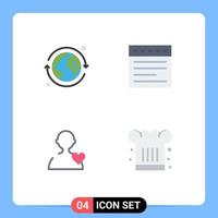 Group of 4 Modern Flat Icons Set for earth cafe tabs user chef hat Editable Vector Design Elements