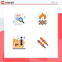 Set of 4 Vector Flat Icons on Grid for analysis folder beach campfire marshmallow Editable Vector Design Elements