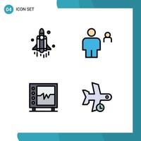Group of 4 Filledline Flat Colors Signs and Symbols for launch beat technology human heart Editable Vector Design Elements