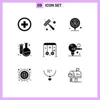 Modern Set of 9 Solid Glyphs Pictograph of park flask flower education back to school Editable Vector Design Elements