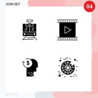 Universal Icon Symbols Group of 4 Modern Solid Glyphs of train account vehicle film costs Editable Vector Design Elements