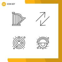 Group of 4 Modern Filledline Flat Colors Set for audio satellite music change universe Editable Vector Design Elements