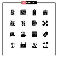 Modern Set of 16 Solid Glyphs and symbols such as break stop shop front station bus station Editable Vector Design Elements