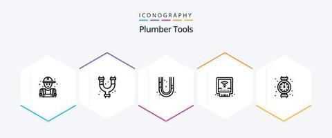 paquete de iconos de 25 líneas de fontanero que incluye . fontanero. plomería. mecánico. plomería vector