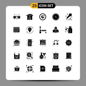 25 Universal Solid Glyphs Set for Web and Mobile Applications music office chart gauge business Editable Vector Design Elements