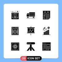 Set of 9 Commercial Solid Glyphs pack for safety safe data internet users Editable Vector Design Elements