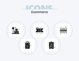 Ecommerce Glyph Icon Pack 5 Icon Design. sku. barcode. package. ticket. discount vector