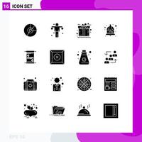 Set of 16 Vector Solid Glyphs on Grid for wedding bell exercise present free Editable Vector Design Elements