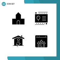 Stock Vector Icon Pack of 4 Line Signs and Symbols for cathedral church house christian building kid power Editable Vector Design Elements