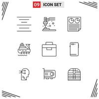 Set of 9 Vector Outlines on Grid for equipment construction document cargo ship Editable Vector Design Elements