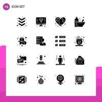 Pack of 16 Modern Solid Glyphs Signs and Symbols for Web Print Media such as cubes nutrition emotion diet bodybuilding Editable Vector Design Elements