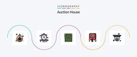 paquete de 5 íconos planos llenos de línea de subasta que incluye cámara. etiqueta. hora. competir. subasta vector