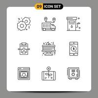 Mobile Interface Outline Set of 9 Pictograms of cake process energy network station Editable Vector Design Elements