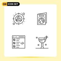 Mobile Interface Line Set of 4 Pictograms of focus development earth day check cocktail Editable Vector Design Elements