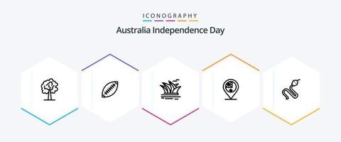 paquete de iconos de 25 líneas del día de la independencia de australia que incluye bandera. Australia. deporte. Sídney. puerto vector