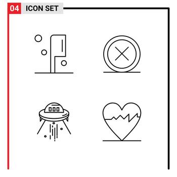 User Interface Pack of 4 Basic Filledline Flat Colors of food space cancel exit rocket Editable Vector Design Elements