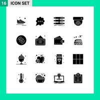 Pictogram Set of 16 Simple Solid Glyphs of graduation media server cctv data Editable Vector Design Elements