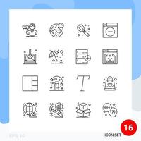 16 Universal Outlines Set for Web and Mobile Applications inbox minimize moon less web Editable Vector Design Elements