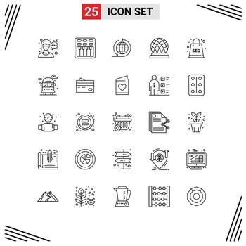 25 User Interface Line Pack of modern Signs and Symbols of seo package package business network complex city Editable Vector Design Elements