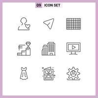 Outline Pack of 9 Universal Symbols of city builing chocolate hotel trophy Editable Vector Design Elements