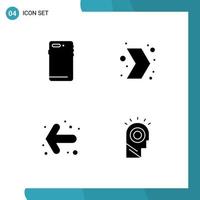 4 Universal Solid Glyph Signs Symbols of phone arrow back direction left Editable Vector Design Elements